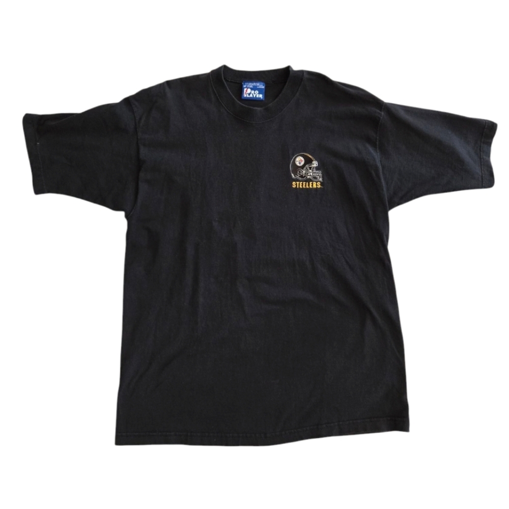 Vintage 1990s Y2K PRO PLAYER NFL Black Steelers Embroidered T-Shirt